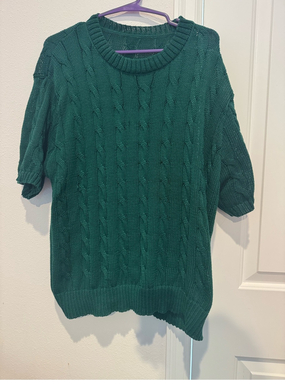 Emerald Green Cable Knit Short Sleeve Sweater Top XXL - Picture 2 of 5
